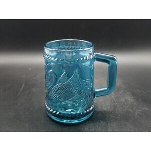 Vintage Fenton for Singleton Bailey Teal Swan Carnival Glass Mug 4"